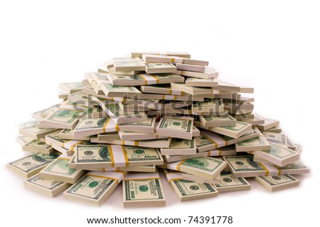 big pile of money. dollars over white background Royalty-Free Stock Photo #74391778