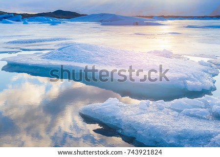 Iceland glacier on lagoon during winter season natural landscape background