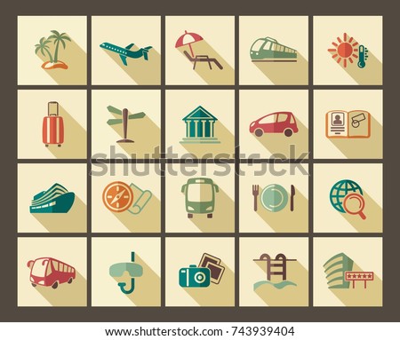 Icons of tourism and travel in retro style. Vector illustration