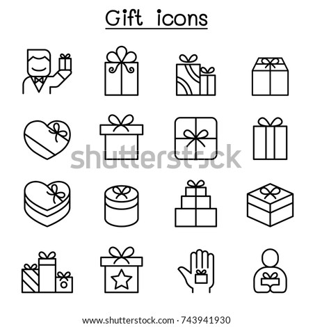Gift box icon set in thin line style