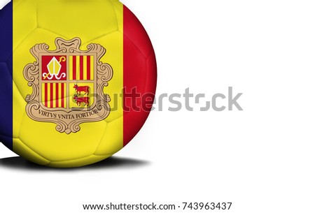 The flag of Andorra was represented on the ball, the ball is isolated on a white background with space for your text.