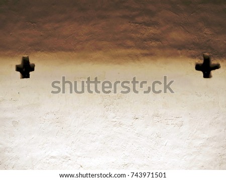 Shading brown color of texture on a wall with Cross or Plus symbolic, have Space for copy Text on background