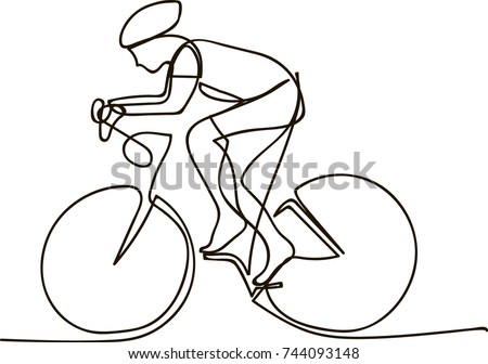 One Line Drawing or Continuous Line Art of a Bicycle Athlete. Vector Illustration.