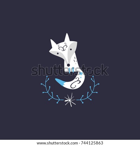 Vector cute arctic fox. Poster, label, postcard, sticker, print, elements for design and other.