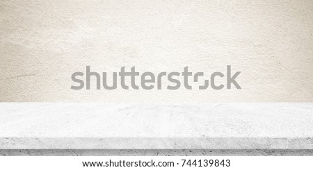 Empty white cement table over brown cement wall background, banner, product display montage