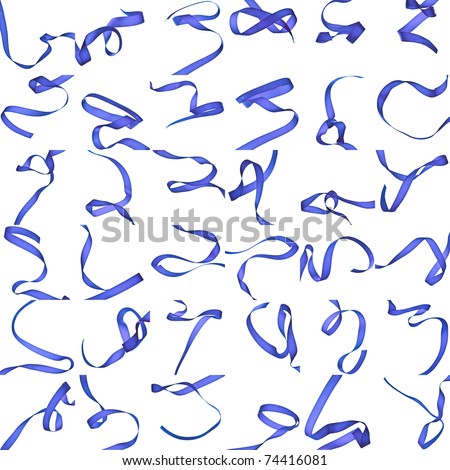 36 blue ribbons fly and bend set on a white background Royalty-Free Stock Photo #74416081