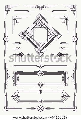 Art deco and arabic line design elements black color isolated on white background for decoration wedding invitation, greeting card, menu, pattern, textile, poster, promotion, web. Vector Illustration