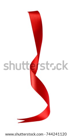 close up of a red ribbon bow on white background