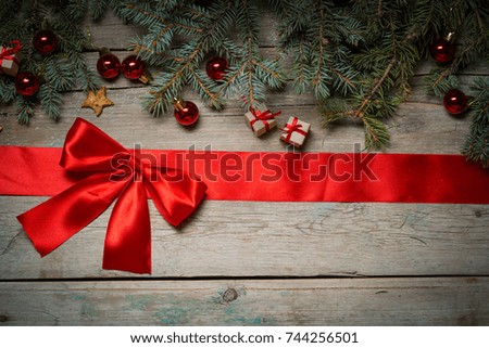 Christmas background on wooden boards