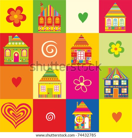 seamless home kid pattern house illustration in vector
