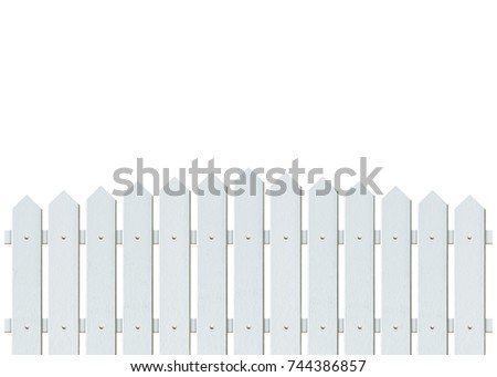 White wooden fence isolated on white background with parallel plank new. Object with clipping path