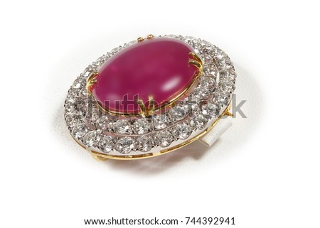 High Value Gems Stone accessories, Gold, Diamond, Ruby pendant. Studio lighting white background, HDR stacking macro photo