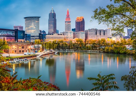 Cleveland, Ohio, USA skyline on the river. Royalty-Free Stock Photo #744400546