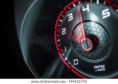 Car Engine Revolutions Per Minute Display Instrument. Powerful Vehicle Concept. Royalty-Free Stock Photo #744416743