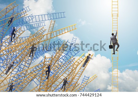  Businessman climbing career ladder in business concept