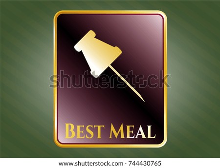  Gold emblem or badge with paper pin icon and Best Meal text inside