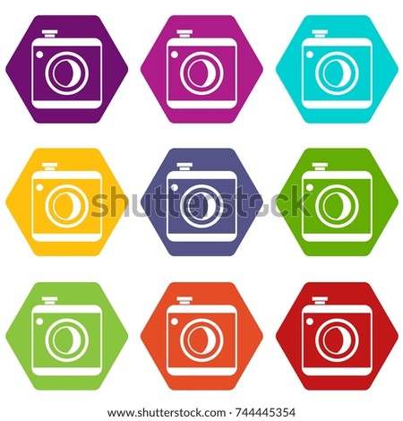 Vintage photo camera social network isolated on white background