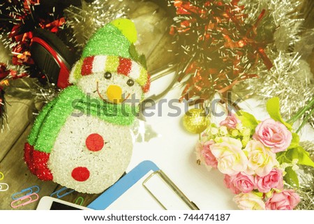Happy Christmas and Happy New Year. Snow Dolls and Accessories Decorate with a happy atmosphere.
