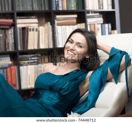 stock photo portrait of beauty young woman reading book in library