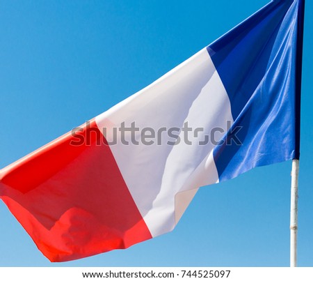 flag of France against the blue sky .