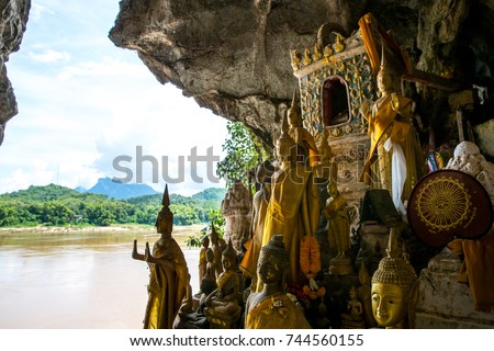 Pak Ou caves or Tam-Ting, Luang Prabang, Laos Royalty-Free Stock Photo #744560155