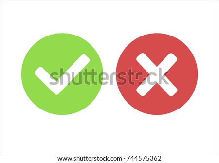 Check marks yes and no. Vector illustration round icons in a flat style isolated on white background.