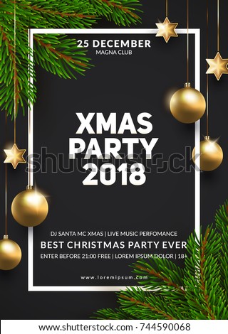 Christmas party poster design. Winter holidays background. Eps10 vector.