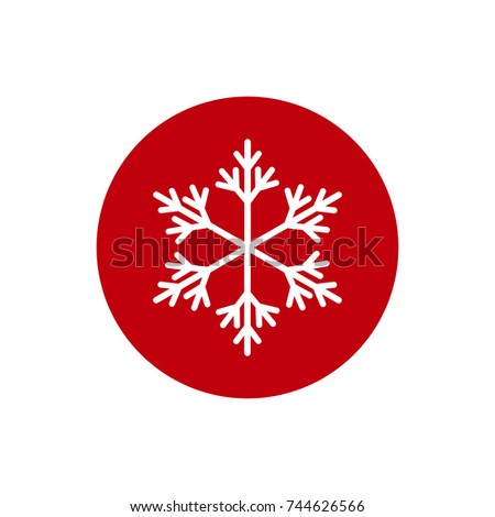 Winter icon with flat white snowflake in red circle. New Year pictogram. Vector illustration. Christmas clip art. Web button. Christmas label. 