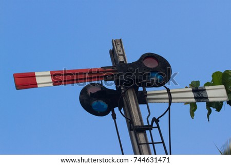 Red and blue light on the railway semaphore. Nilgiris mountain railway