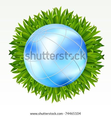 Raster version of vector earth with green grass on it on a white background.