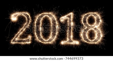 2018 firework sparkler bright glowing new years eve font lettering number date