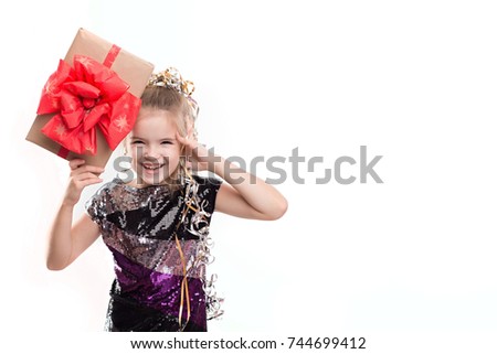 picture of beautiful girl with gift box isolated on white background. christmas concept