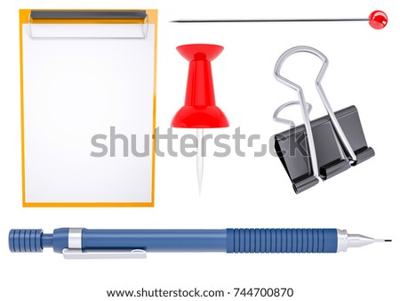 Different stationery items, isolated on white background. 3d illustration