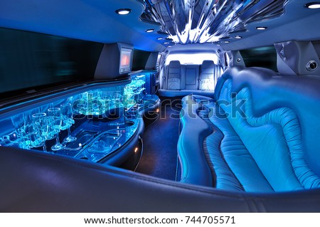 limousine interior with colorful lights without people Royalty-Free Stock Photo #744705571