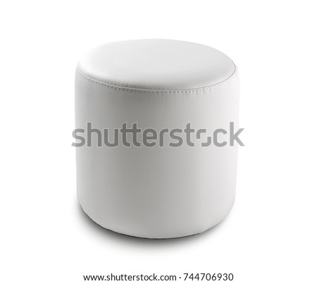 round pouf in white faux leather isolatrd on white background Royalty-Free Stock Photo #744706930