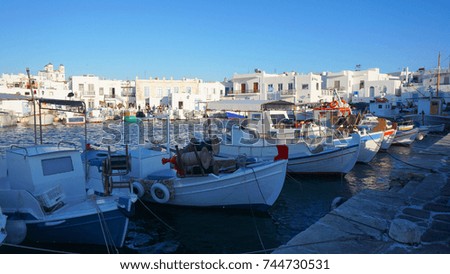 Photo from iconic Naousa one of the most picturesque fishing villages in the Aegean, Paros island, Cyclades, Greece                               