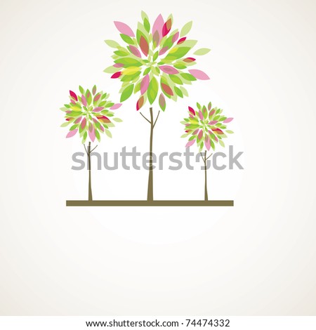 Abstract background with green tree and flowers. Vector illustration