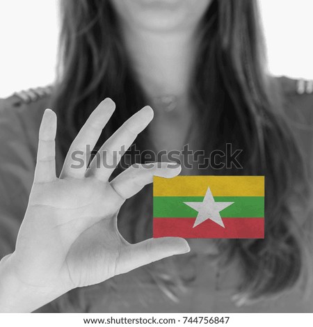 Businesswoman showing a business card - Myanmar
