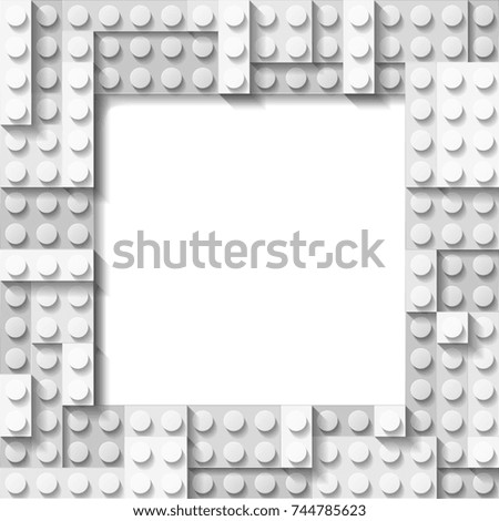 Vector template frame for photo of White plastic details. Pattern of shiny plastic construction blocks of different sizes.