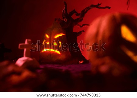 Halloween pumpkins of nightly spooky forest and Castle.