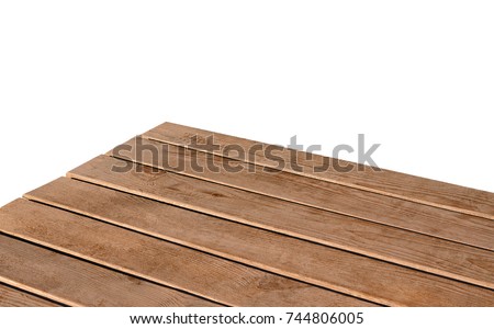 Perspective view of wood or wooden table corner on white background including clipping path.