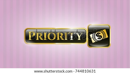  Shiny badge with money, dollar bill icon and Priority text inside