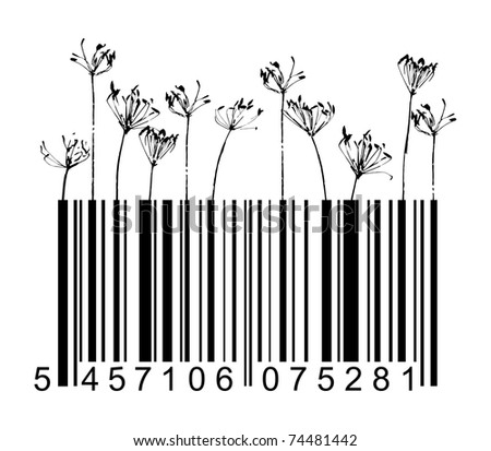 Vector barcode black flowers
