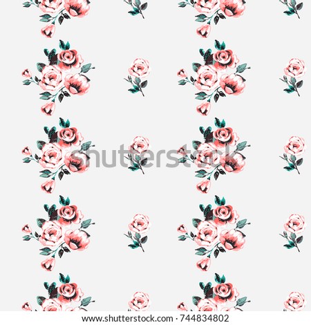 Vintage traditional peony flower and pink flowers bouquet vector seamless pattern in watercolor style. Beautiful floral Illustration on white background.