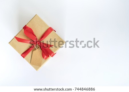 Top view brown gift box on isolated white background with space.