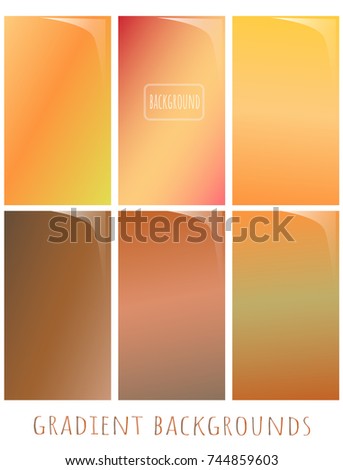 Set of Gradient vector backgrounds -  warm nuance autumn colors backdrop with transparent white corner. For website, cover, blank, wallpaper, background of a greeting card, presentation, mobile app. 