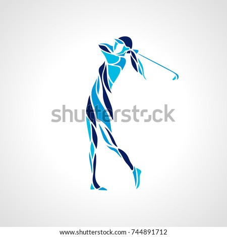Silhouette of woman golf player in blue colors. Vector eps10