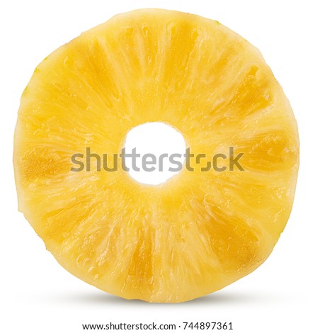 Pineapple fruit slice cut ring  isolated on white background. Clipping Path. Full depth of field.