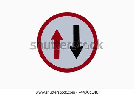 Road sign on white background.