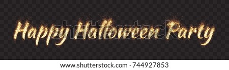Happy Halloween Party Text Vector Bright Flaming Glowing Lettering Banner on Transparent Background